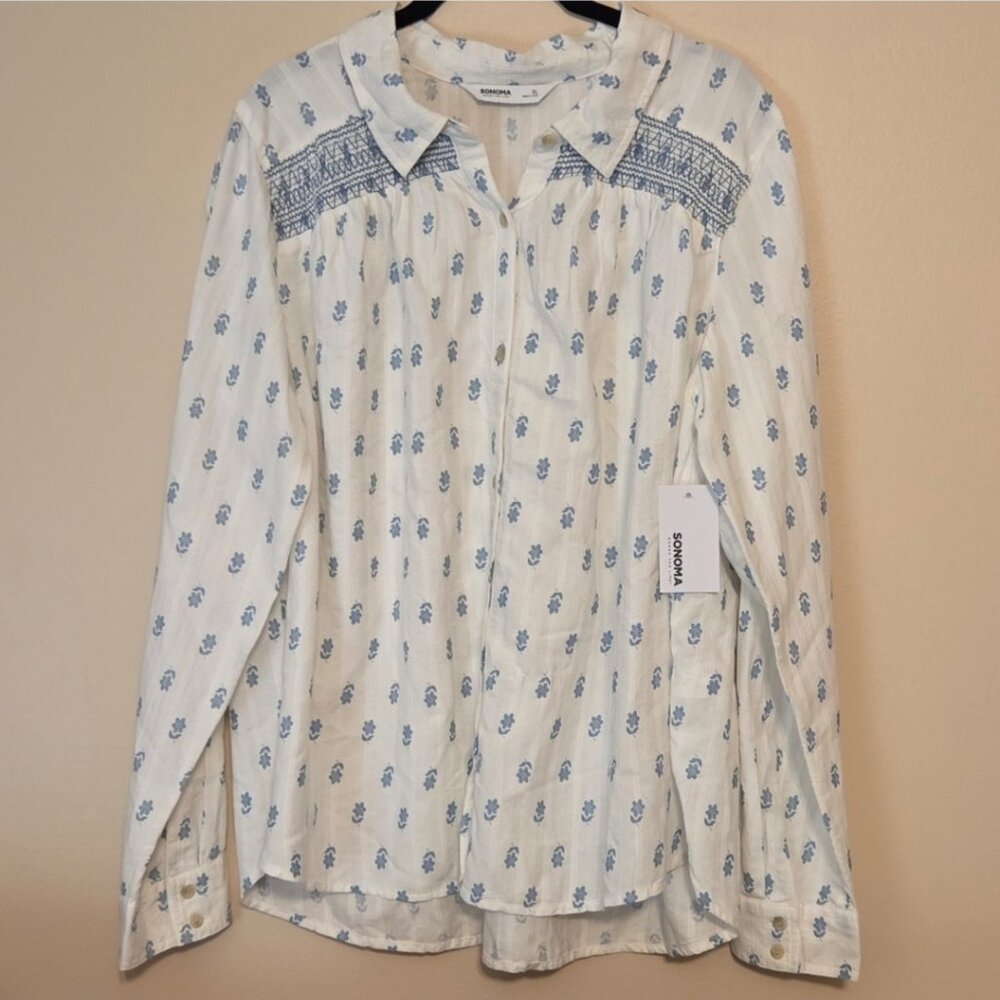 NWT Women's Sonoma Goods for Life Femme Button Through Shirt, Size: XL, Natural - Picture 2 of 6